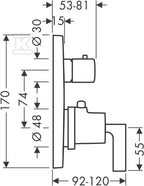Bateria termostatowa Hansgrohe Axor Citterio podtynkowa z zaworem odcinająco-przełączającym, element zewnętrzny, pokrętło jednoramienne chrom 39720000