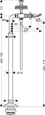 Bateria wannowa Hansgrohe Axor Montreux dwuuchwytowa DN15 do montażu w podłodze - nikiel szczotkowany 16547820