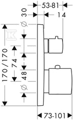 Bateria termostatowa Hansgrohe Axor Citterio M podtynkowa z zaworem odcinającym, element zewnętrzny chrom 34705000