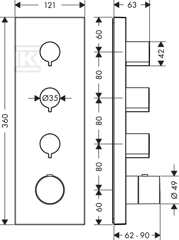 Moduł z termostatem Hansgrohe Axor Starck, element zewnętrzny DN20 chrom 10751000