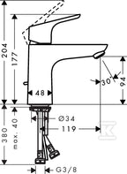 Bateria umywalkowa Hansgrohe 100 Focus, jednouchwytowa, DN15 chrom 31607000