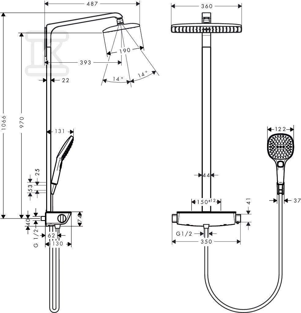 Komplet prysznicowy Hansgrohe Raindance Select 360, DN15 - biały / chrom 27112400