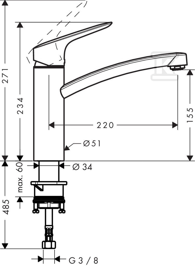 Bateria kuchenna Hansgrohe Logis jednouchwytowa stojąca 71832000