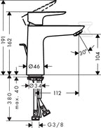 Bateria umywalkowa Hansgrohe Talis E jednouchwytowa 110 z kompletem odpływowym, DN15 71710000