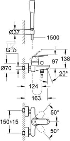 Bateria wannowa Grohe Eurosmart Cosmopolitan jednouchwytowa z zestawem punktowym