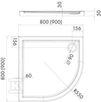 Brodzik Onnline 90x90 cm półokrągły typ płytki, głębokość 3 cm, wysokość całości 5, otwór na syfon Ø 90