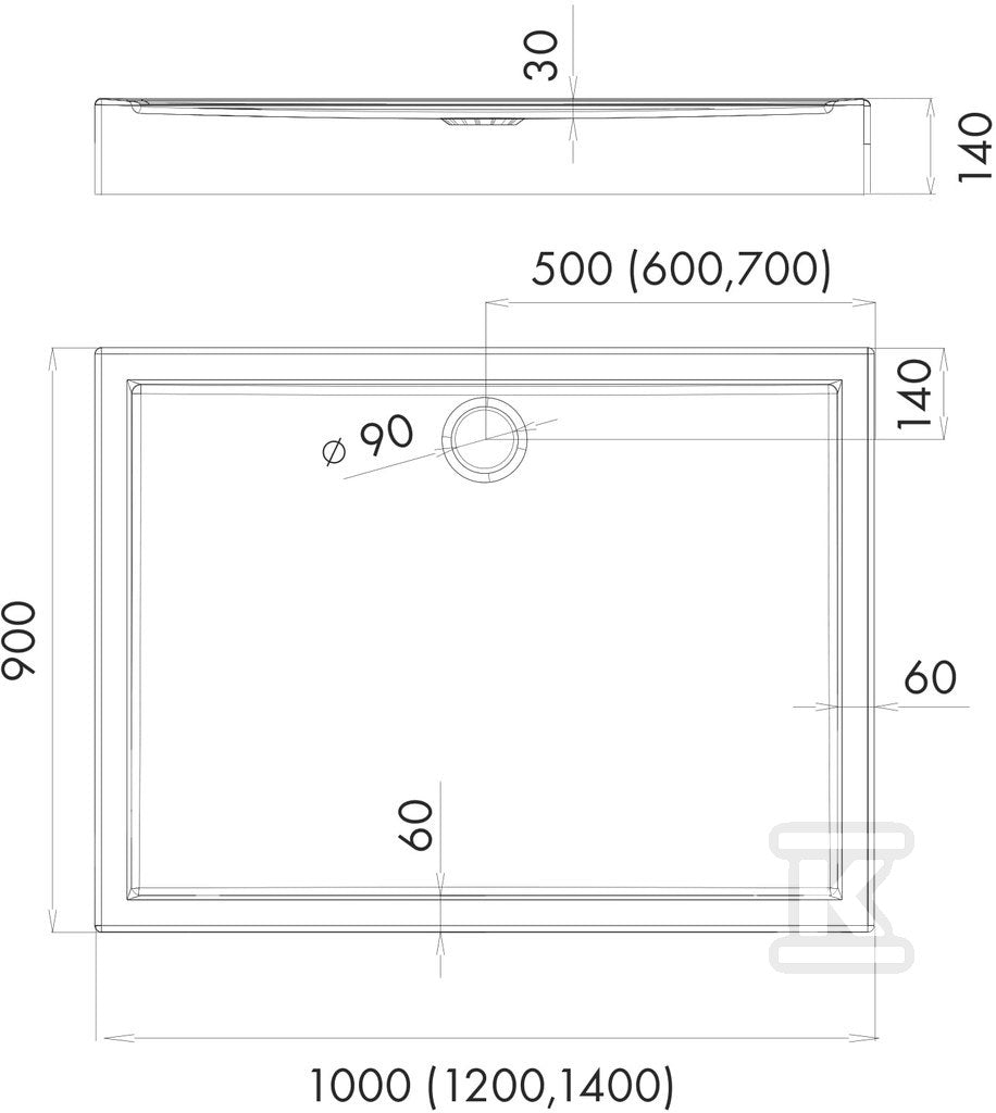 Brodzik akrylowy Stabilsound 90x120x14 / 3 cm prostokątny Competia