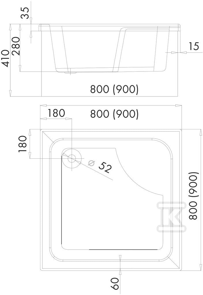 Brodzik akrylowy Stabilsound 80x80x41 / 28 cm kwadratowy Dante