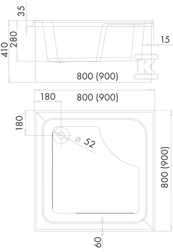 Brodzik akrylowy Stabilsound 90x90x41 / 28 cm kwadratowy Dante