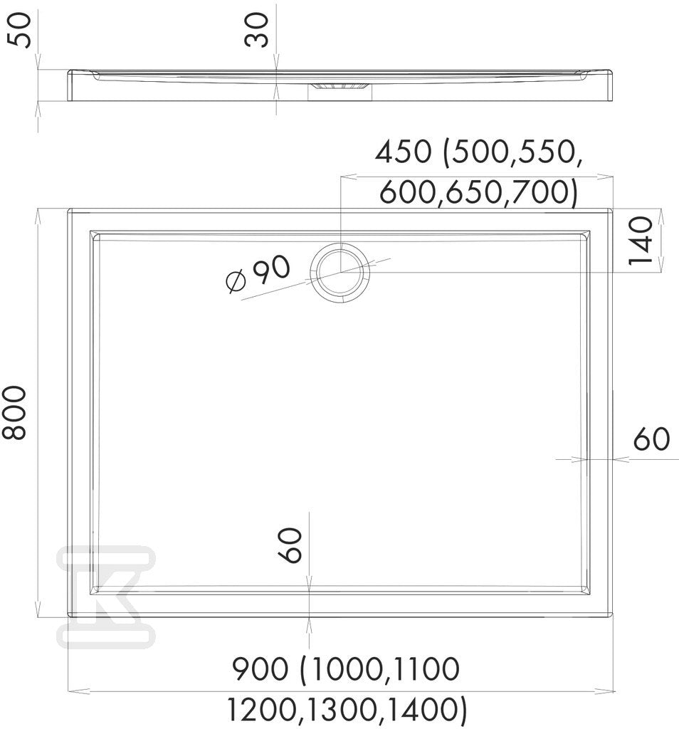 Brodzik kompozytowy Stabilsound Plus 80x100x5 / 3 cm prostokątny Corrina