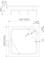 Brodzik akrylowy standard Zefir kwadrat 90x90x26 głębokość 12 cm 3.212. W zestawie: brodzik akrylowy, stelaż L06