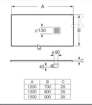Brodzik Roca Terran prostokątny 1200x800 mm syfon w komplecie