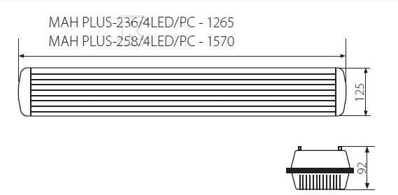 Oprawa hermetyczna do tub LED, MAH PLUS-236 1265mm, 2x36W, T8, G13, IP65, szara
