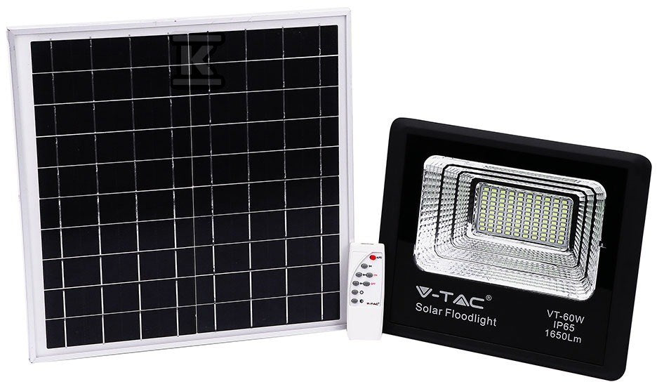 Naświetlacz LED z panelem solarnym 20W 1650lm 4000K 10.000mAh IP65 VT-60W