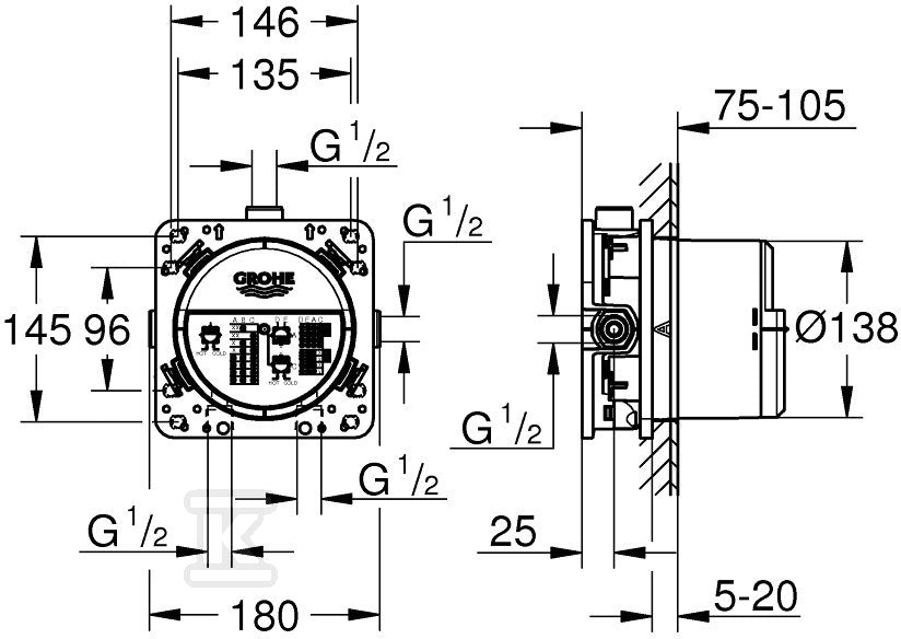 Element podtynkowy uniwersalny Rapido Smart Box 1/2", 3 wyjścia wody 1/2"