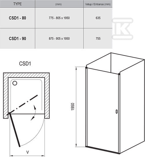 Drzwi prysznicowe chrome CSD1-90 aluminium przezroczyste