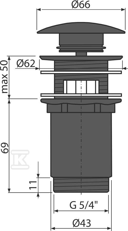 Spust umywalki Clik-Clak 5/4" metalowy z przelewem, duży korek, czarny