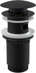Spust umywalki Clik-Clak 5/4" metalowy z przelewem, duży korek, czarny