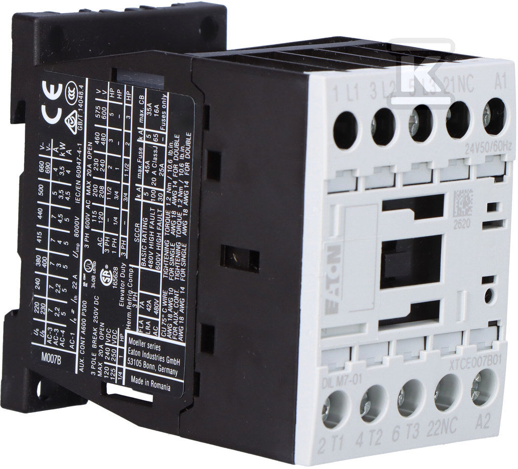 Stycznik mocy, I=7A [AC-3] 0Z 1R DILM7-01(24V50/60HZ)