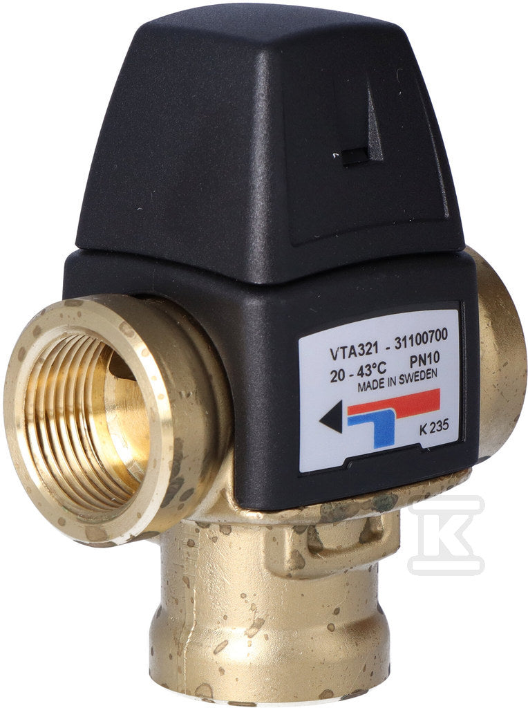 Termostatyczny zawór mieszający VTA321, regulator temperatury 20-43oc, KVS 1.6, 3/4" wewnętrzny