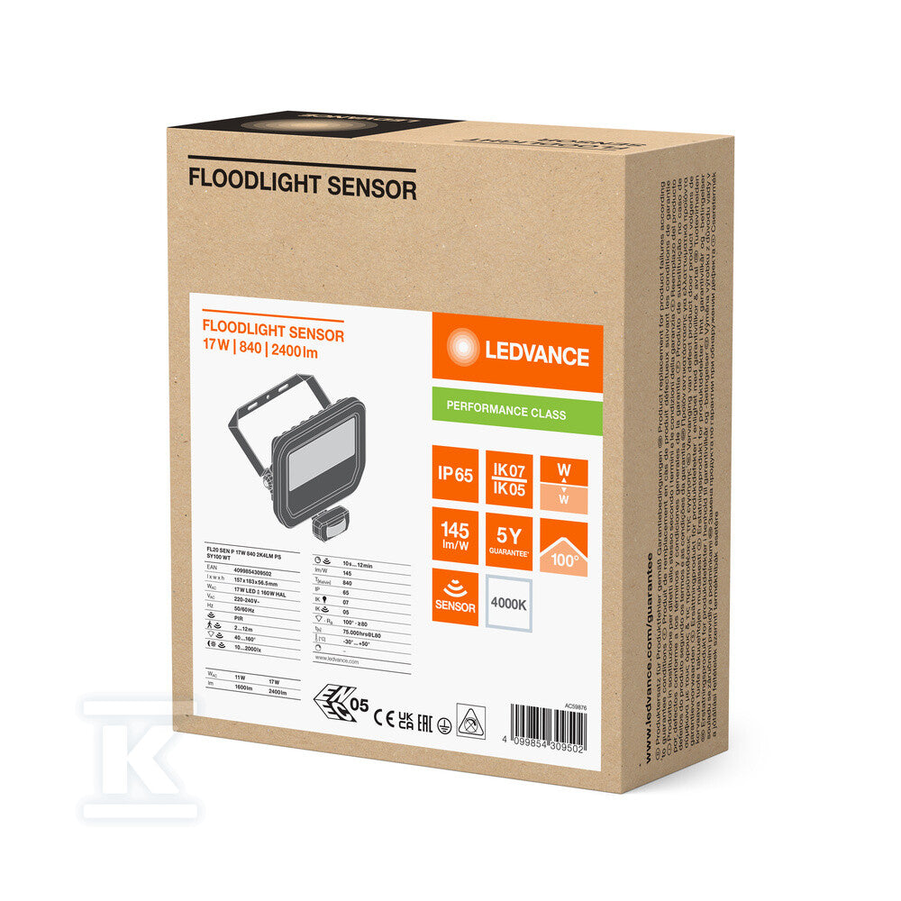 Naświetlacz Floodlight 20 SN P 17W 2K4LM 840 PSSY100 WT Naświetlacz z elastycznym czujnikiem ruchu i światła dziennego, do 2400 lm
