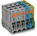 Zestaw do układów trójfazowych, ze złączkami silnoprądowymi 50 mm2, tylko na szynę TS 35 x 15, miedź, 50 mm2, POWER CAGE CLAMP, 50,00 mm2, szary/niebieski/żółto-zielony