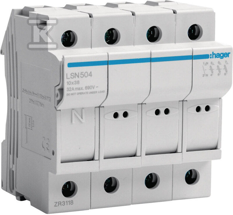 Podstawa bezpiecznikowa modułowa 3P+N do wkładki bezpiecznikowej cylindrycznej L38 10x38 mm, 32A 690VAC