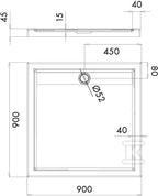 Brodzik kompozytowy 3.4226-M/Z/G Stabilsound Plus 90x90x4,5 cm "Ajax G&W", kwadratowy
