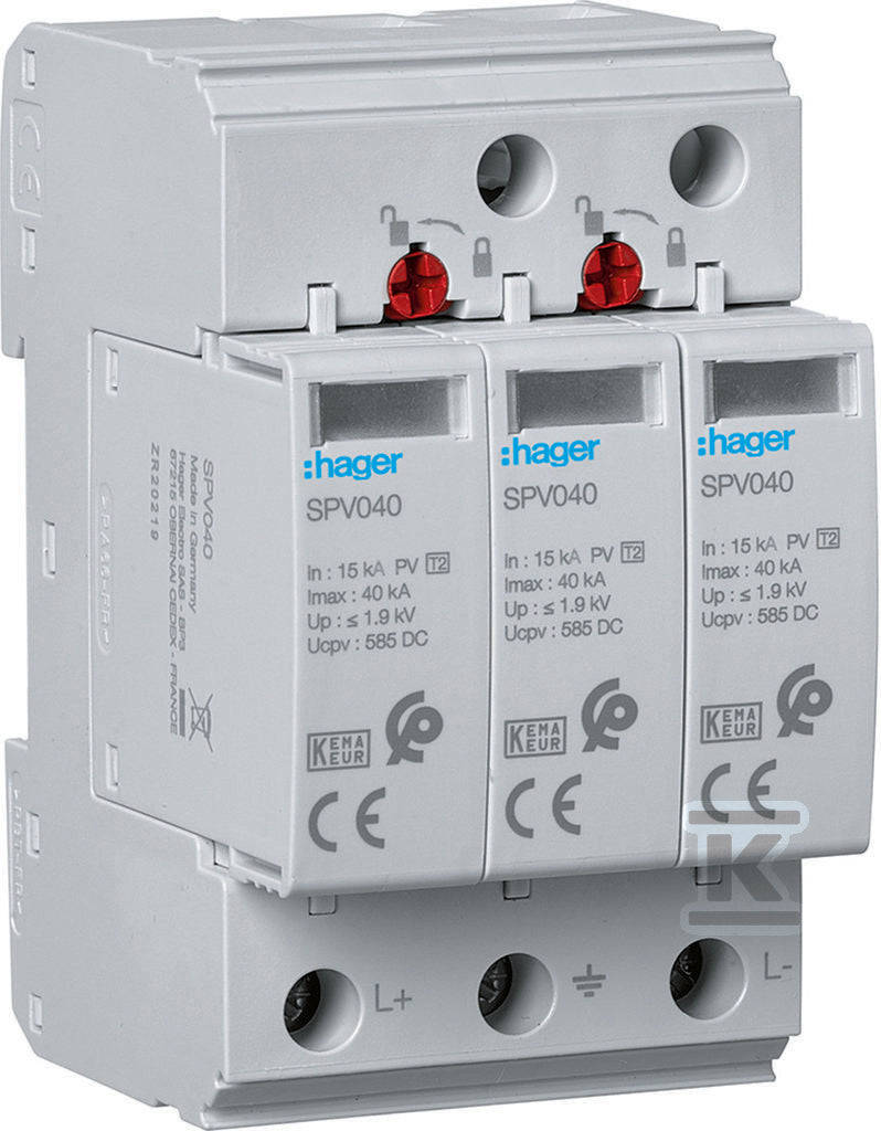 Ogranicznik przepięć warystorowy do instalacji fotowoltaicznych T2 MOV 3P PV In=15kA Up3, 7 kV Ue=1kVDC