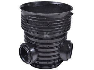 Kineta PP 425x160 przelotowa 90st. typ J (kątowa), do rury wznoszącej korugowanej 425mm oraz rury wlotowej gładkiej 160mm, z uszczelką, kolor czarny (Tegra 425)