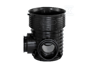 Kineta PP 425x160 połączeniowa 90st. typ T (dopływ lewy lub prawy), do rury wznoszącej korugowanej 425mm oraz rury wlotowej gładkiej 160mm, z uszczelką, kolor czarny (Tegra 425)