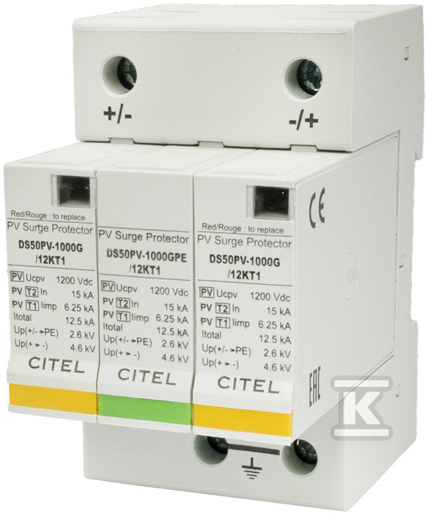 Ogranicznik przepięć typ 1+2 (BC) 12,5kA 2p+GDS50PV-1000G/12KT1
