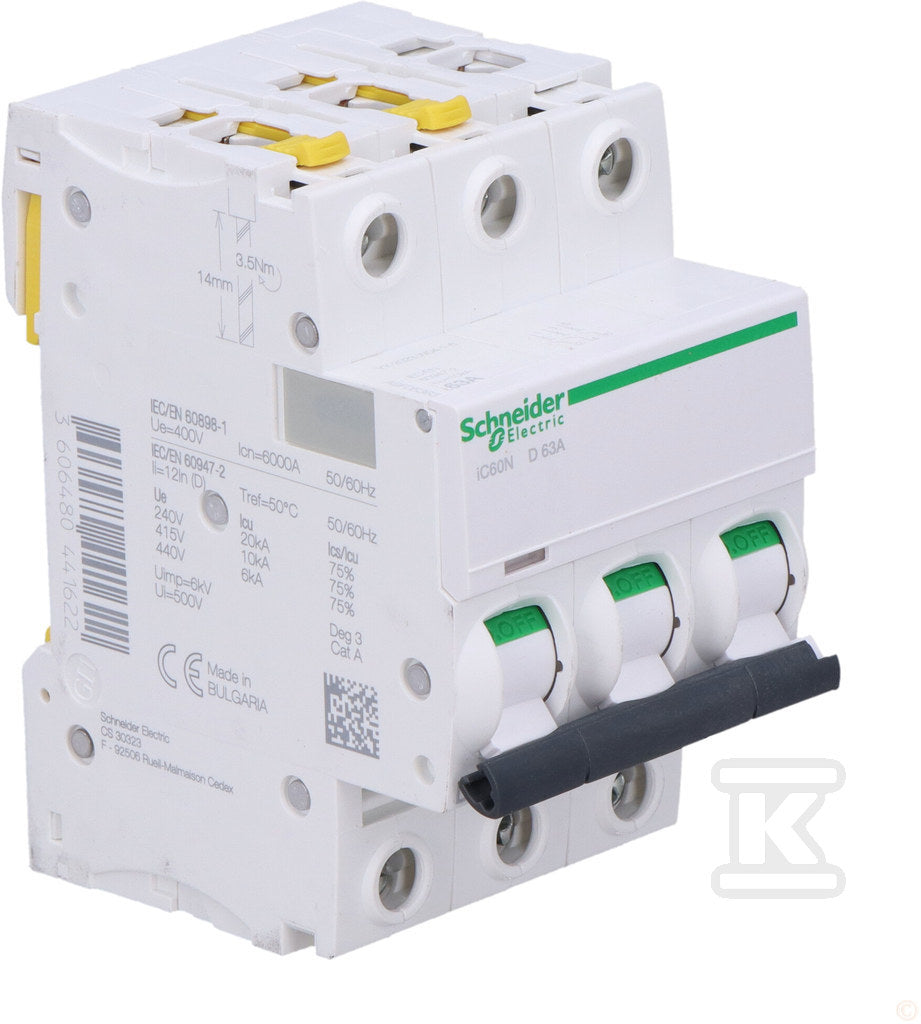 Wyłącznik nadprądowy iC60N-D63-3 D 63A 3-biegunowy