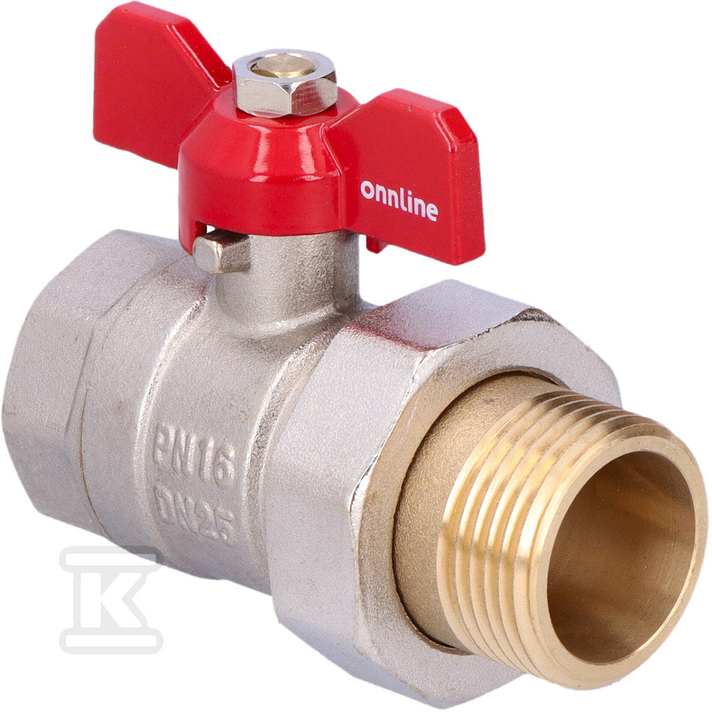 Zawór kulowy niklowany standard z dławikiem, PN16, 1" PN16 z motylkiem, wersja N-ŚRUB,16 bar/120C