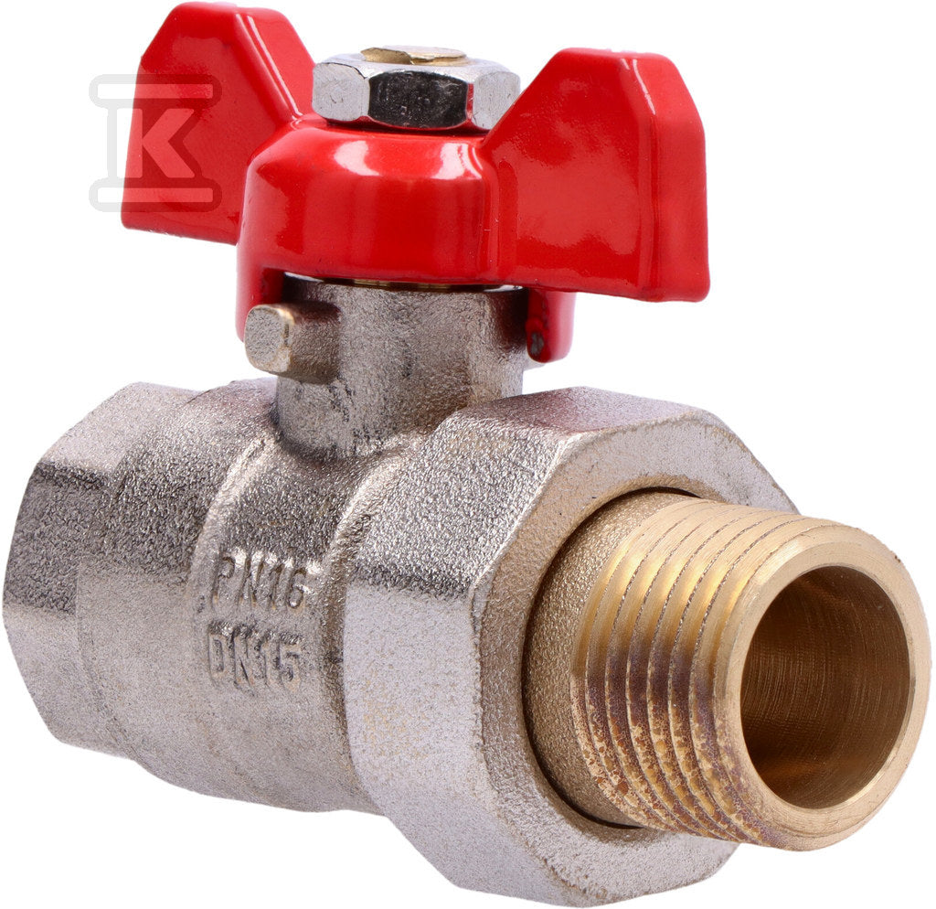 Zawór kulowy niklowany standard z dławikiem, PN16, 1/2" PN16 z motylkiem, wersja N-ŚRUB,16 bar/120C
