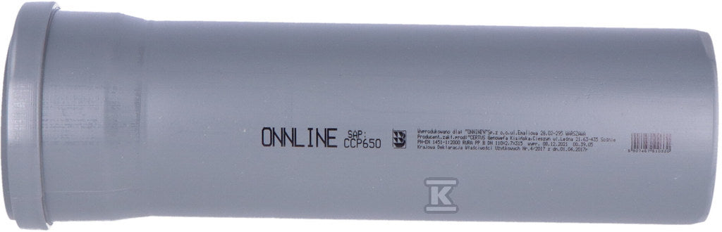 Rura kanalizacji wewnętrznej PP 110x2.7x315 popiel sanitarna Onnline