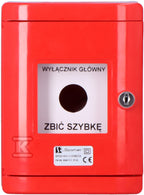 Przycisk (PPOŻ) SP22 w obudowie zamykanej na kluczyk o stopniu ochrony IP55 , pierścień niklowany