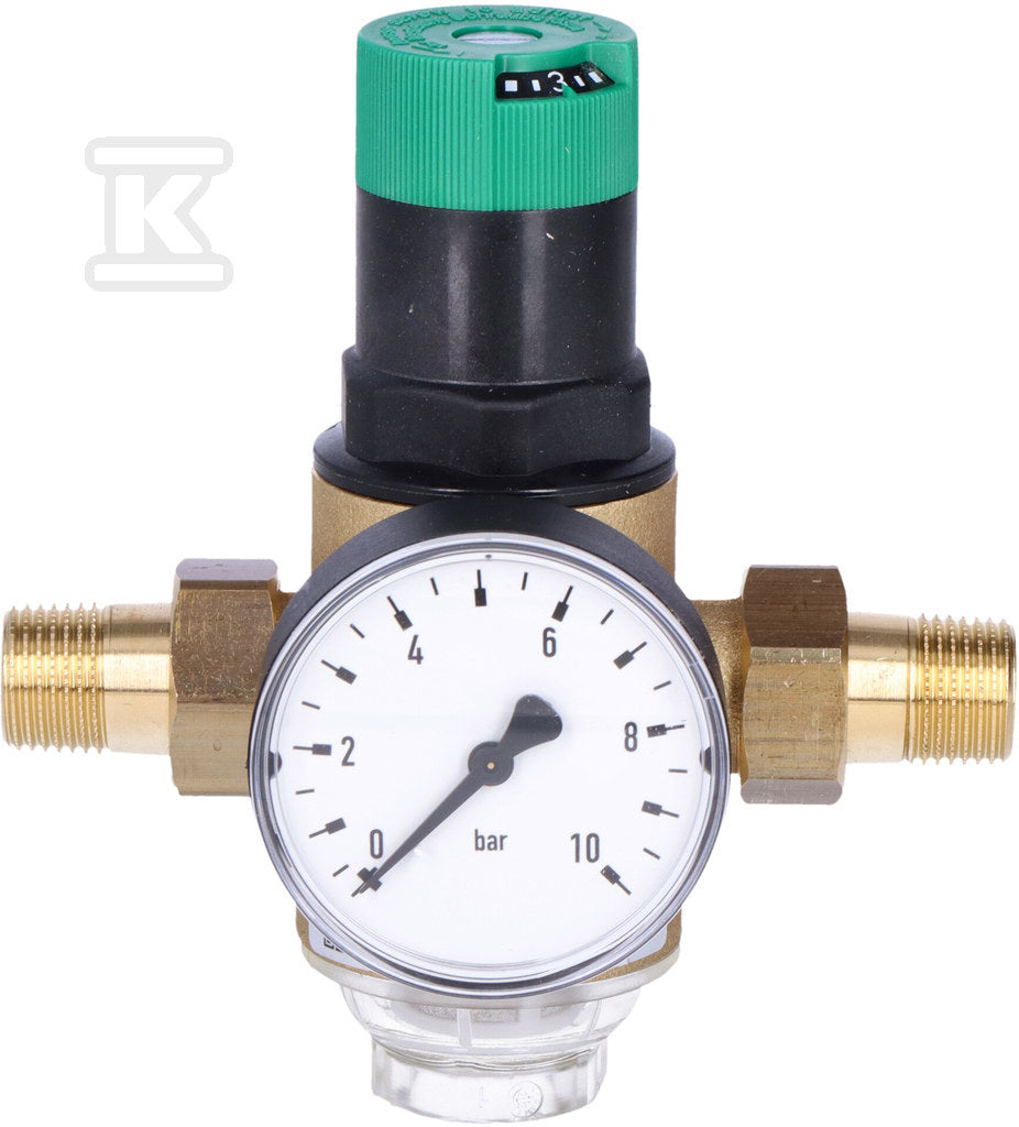 Regulator ciśnienia, ze śrubunkami, 1/2", z manometrem 0-10 bar