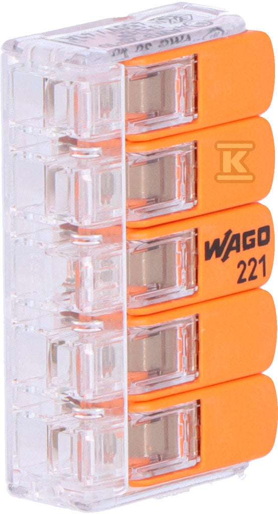 Złączka instalacyjna COMPACT do wszystkich rodzajów przewodów maksymalnie 6 mm 5-przewodowe z dźwigniami kolor obudowy przezroczysty temperatura otoczenia maksymalnie 85 °C (T85) 6,00 mm transparentny