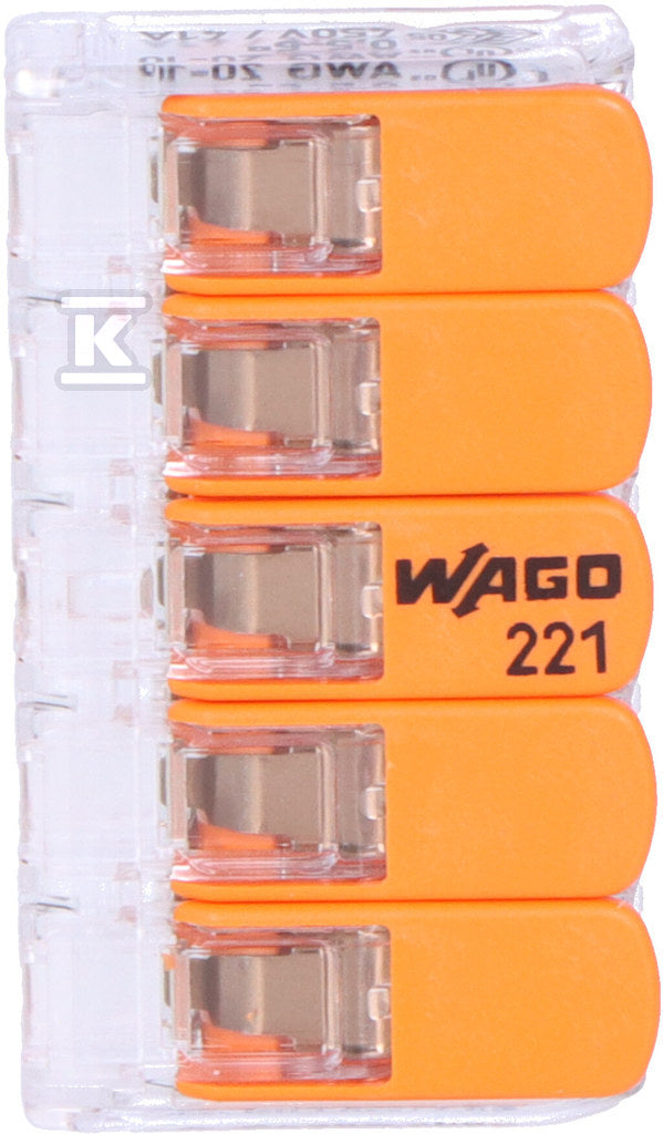 Złączka instalacyjna COMPACT do wszystkich rodzajów przewodów maksymalnie 6 mm 5-przewodowe z dźwigniami kolor obudowy przezroczysty temperatura otoczenia maksymalnie 85 °C (T85) 6,00 mm transparentny