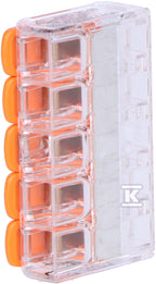 Złączka instalacyjna COMPACT do wszystkich rodzajów przewodów maksymalnie 6 mm 5-przewodowe z dźwigniami kolor obudowy przezroczysty temperatura otoczenia maksymalnie 85 °C (T85) 6,00 mm transparentny