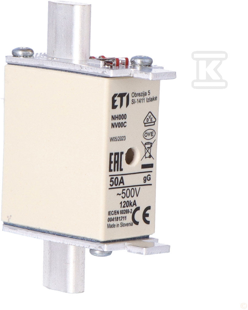 Wkładka topikowa przemysłowa zwłoczna KOMBI NH000 gG 50A/500V