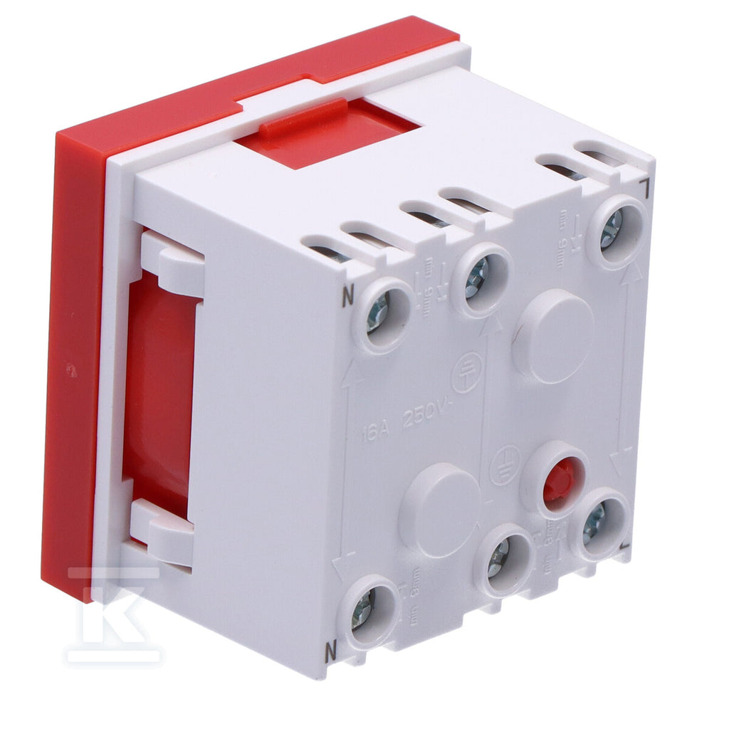 Gniazdo modułowe 230V z uziemieniem 1-krotne std 45x45, z blokadą i zwalniaczem, czerwone