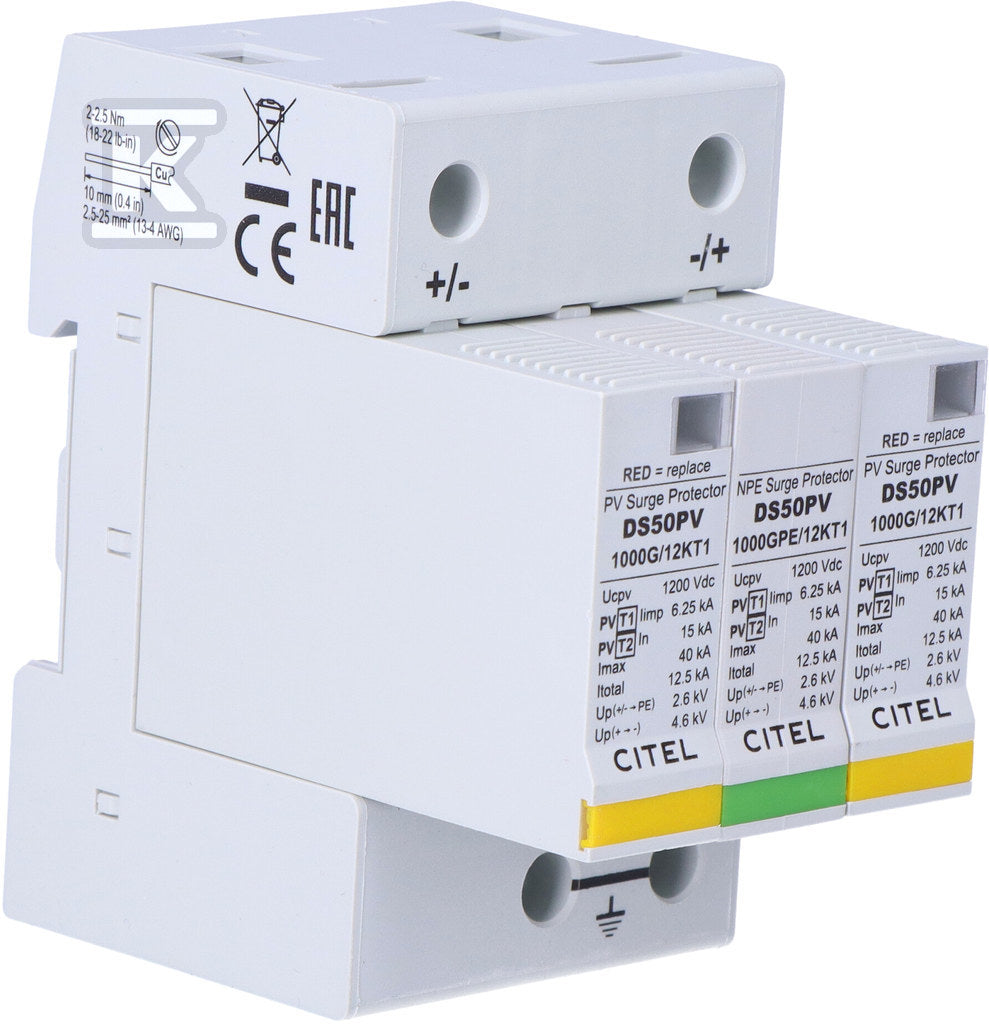 Ogranicznik przepięć typ 1+2 (BC) 12,5kA 2p+GDS50PV-1000G/12KT1