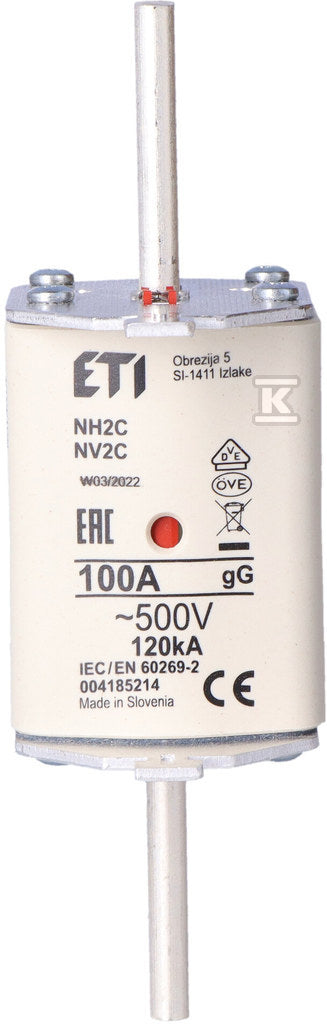 Wkładka topikowa przemysłowa zwłoczna KOMBI NH2C gG 100A/500V