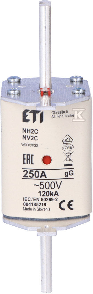 Wkładka topikowa przemysłowa zwłoczna KOMBI NH2C gG 250A/500V