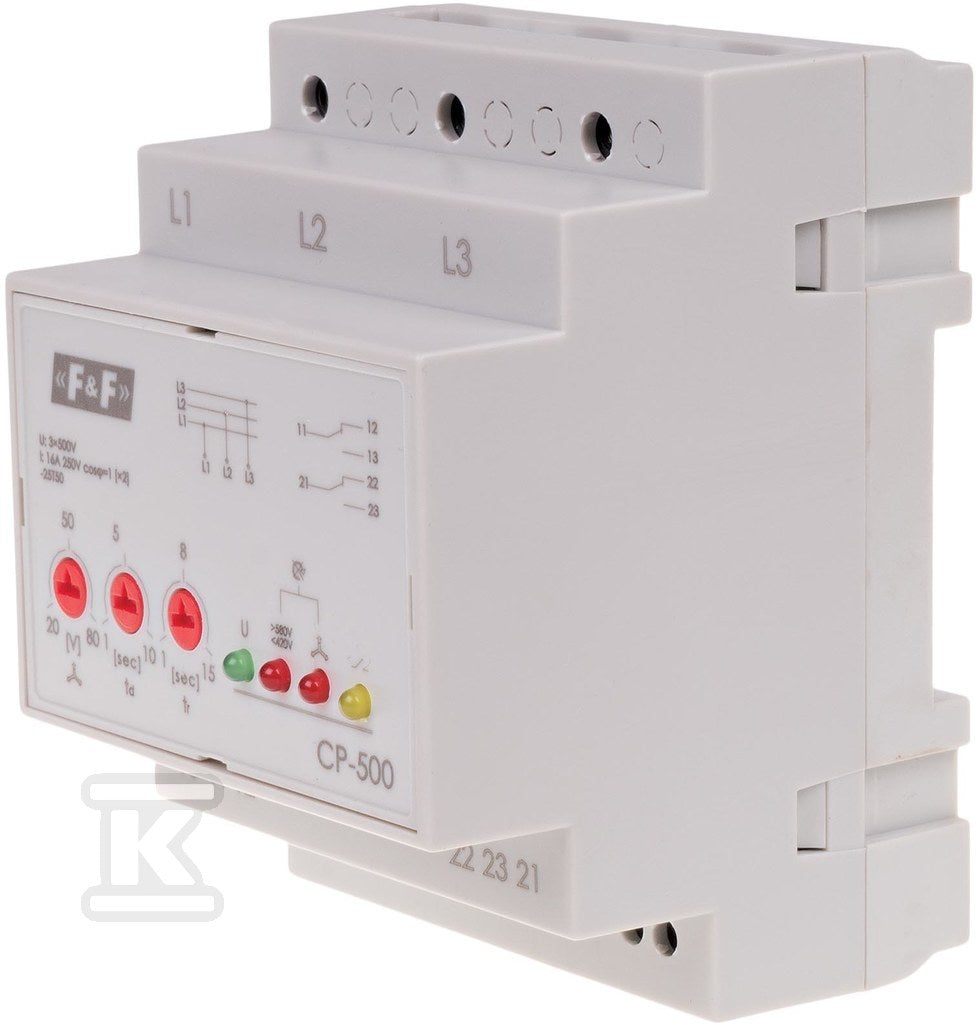 Przewkaźnik napięciowy trójfazowy CP-500, Un=3x500V bez N Un=3x500V bez N montaż na szynie TH-35