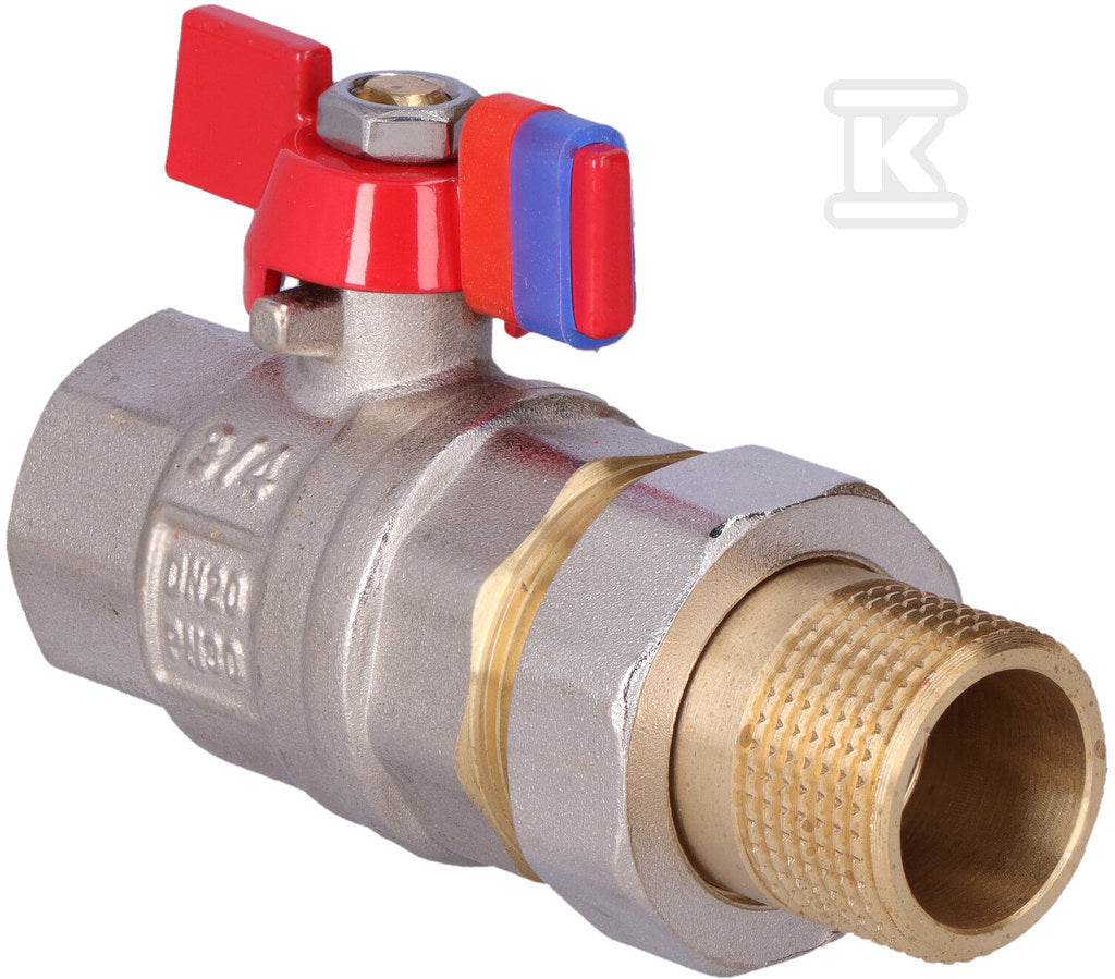 Zawór kulowy nakrętno-wkrętny z motylkiem, ze śrubunkiem, 3/4", F-Power