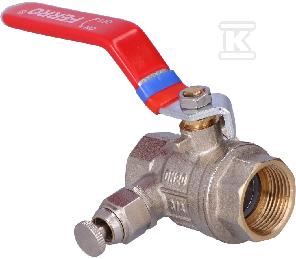 Zawór kulowy nakrętno-nakrętny z dźwignią, z odpowietrznikiem i korkiem, 1/2", F-Power