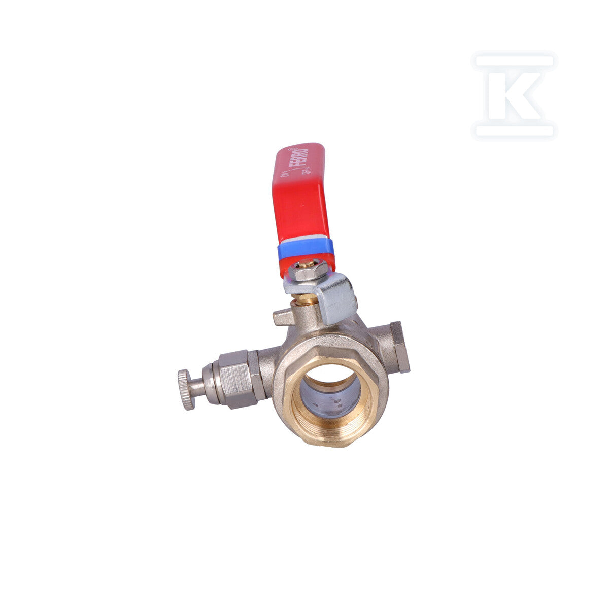 Zawór kulowy nakrętno-nakrętny z dźwignią, z odpowietrznikiem i korkiem, 1/2", F-Power